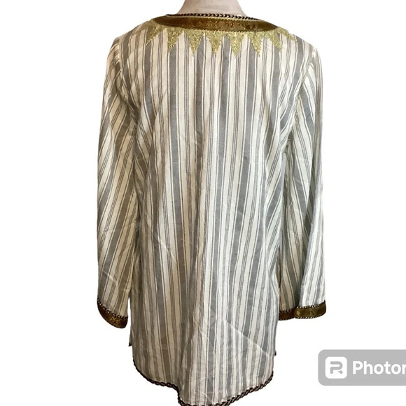 IRVING & FINE blouse womens Size M linen tunic boho hippee embroidered lag… - Picture 5 of 11